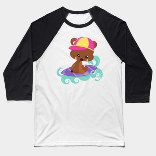 Cute Bear, Brown Bear, Little Bear, Surfing Board Baseball T-Shirt